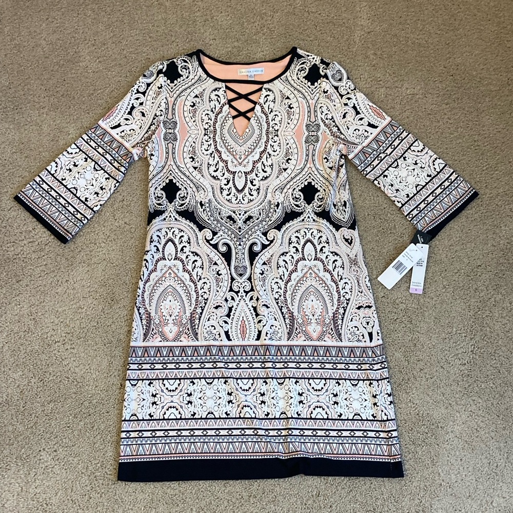 Sandra Darren Black/Pink/White dress**Size 6